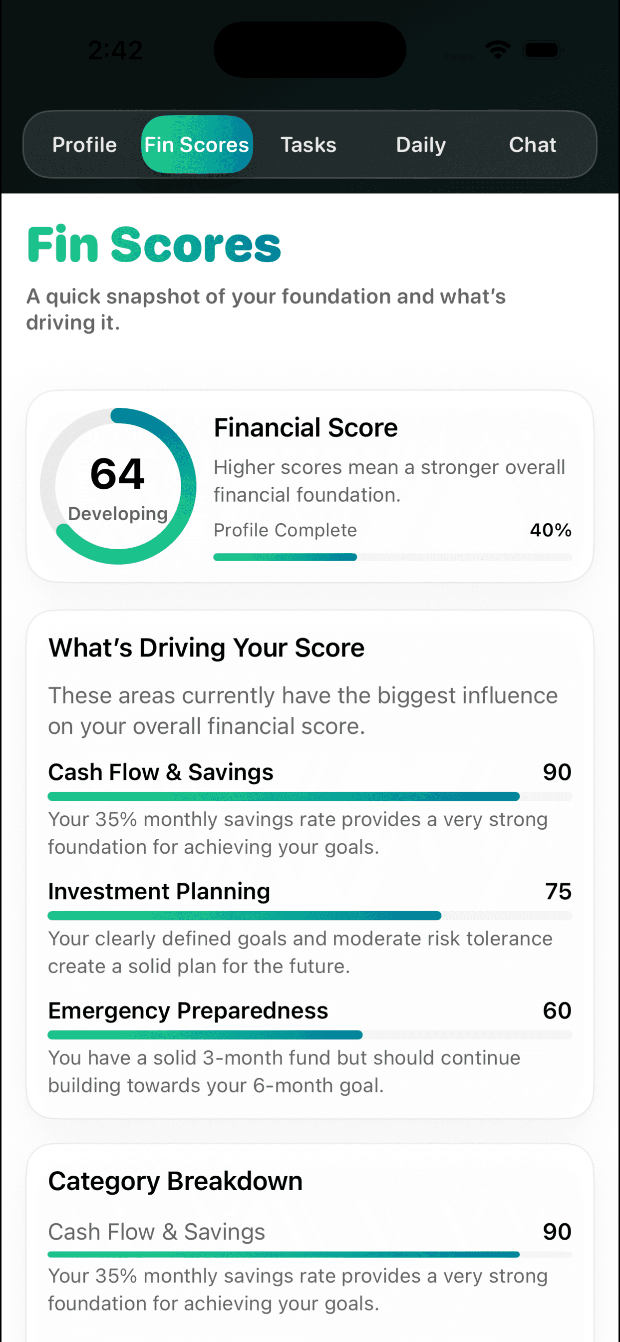 Finatic iPhone app screen